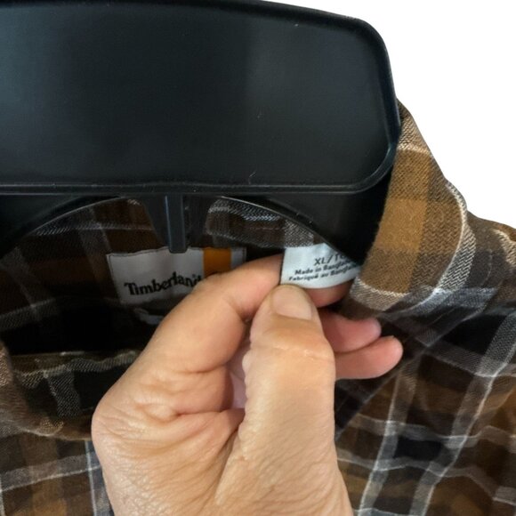 Timberland Brown Plaid Flannel Button Up Shirt XL Regular Fit Long Sleeve - Picture 3 of 8